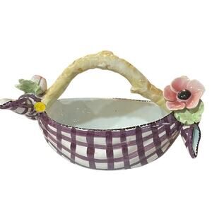 Vintage Hand-painted Italian Flower Basket Capodimonte-Style  kerchief bowl